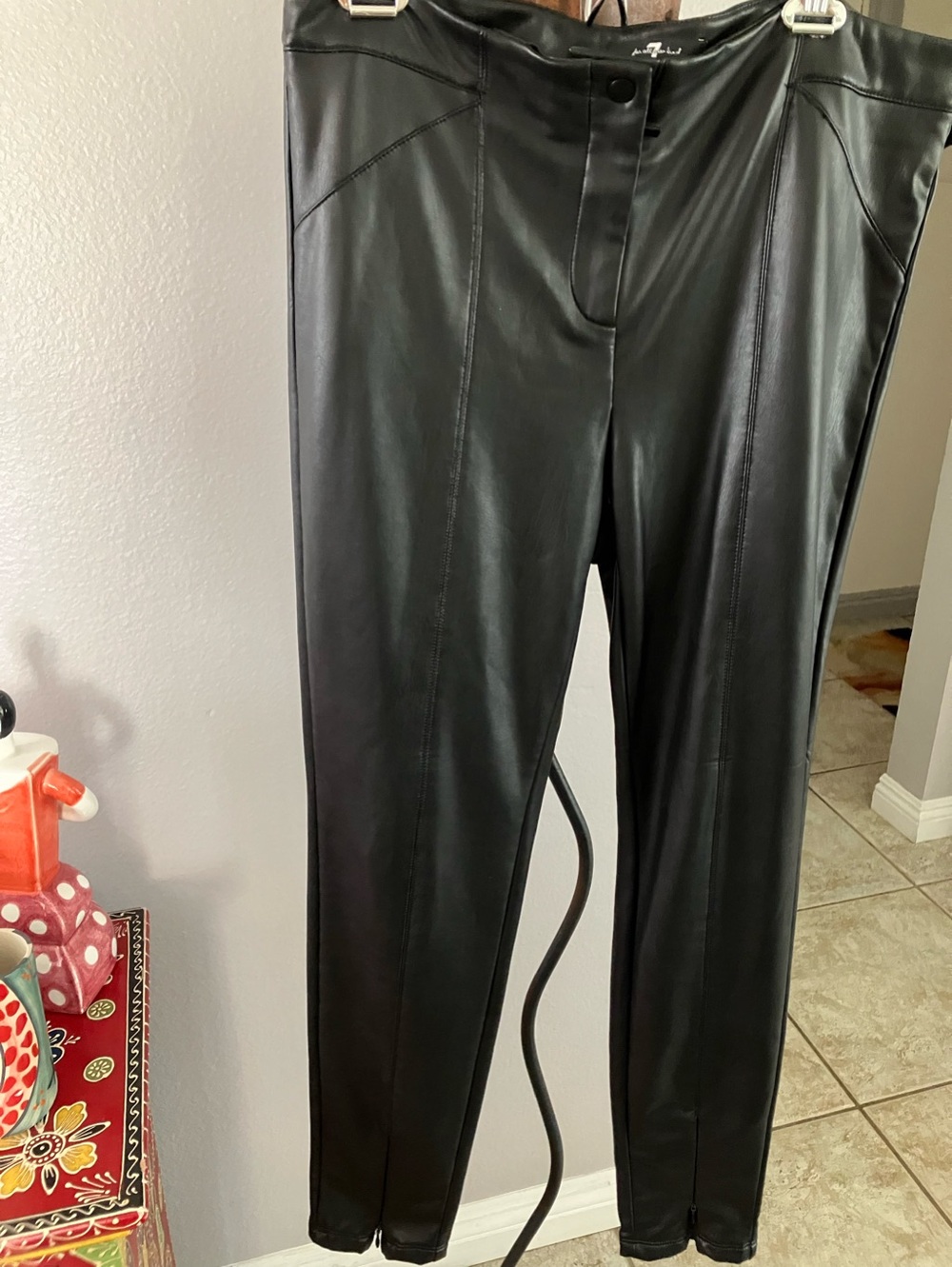 7 For All Mankind  Faux Leather Black Slim  stitch and zipper front NWOT